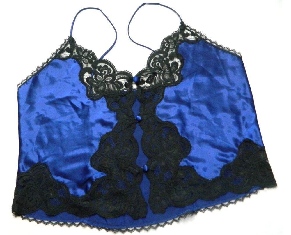 Victoria Secret Gold Label Sz L lace tank top lingerie blue/black